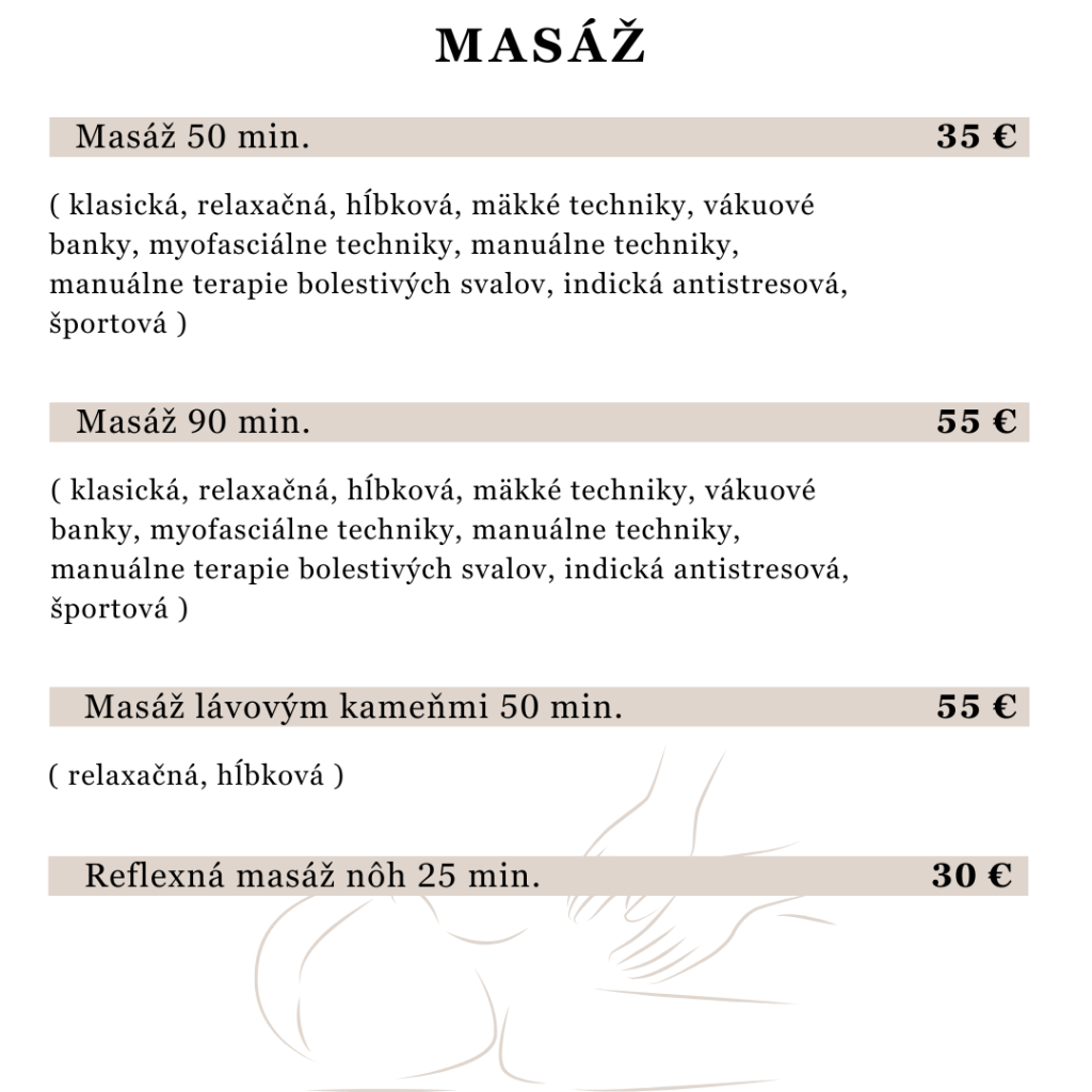 cennik masáž
